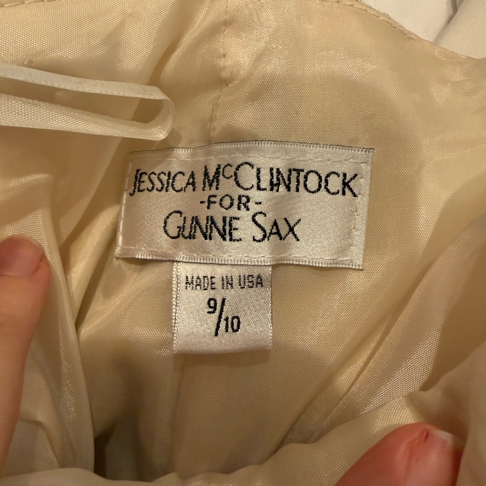 Vtg Jessica McClintock Gunne Sax Strapless Ivory Floral Brocade Black Sz 10 - Picture 4 of 6